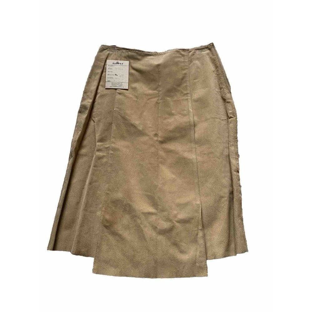 Tasha Polizzi Skirt Tan Leather Split Suede Small Mid Length A-Line Beige